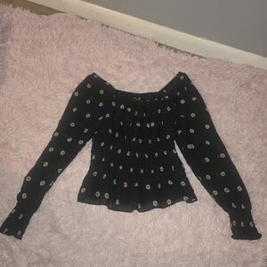 Madewell Black Floral Smocked Top